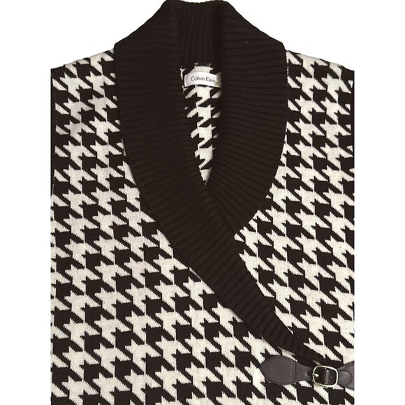 Calvin Klein Womens Houndstooth Sleeveless Sweater Dress Size L Black & White - Picture 11 of 11